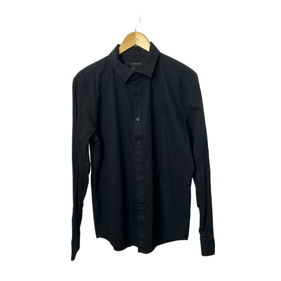 Calvin Klein Jeans Black Pinstripe Casual Button Down Shirt Men's Size Large - Picture 1 of 6